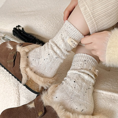 秋冬新款襪子女粗針點子紗中筒女襪批發布標羊毛襪潮流百搭堆堆襪