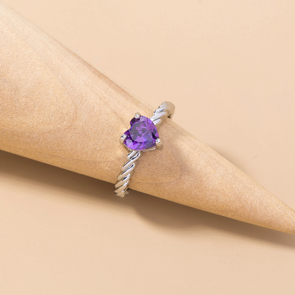 Simple peach heart violet big gem copper ring accessories femalepicture2