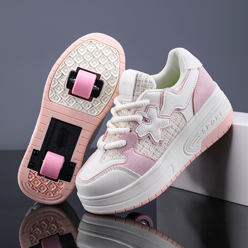 Children's Heelby Shoes for Boys and Girls Adult Explosive Walking Shoes Two-Wheel Flying Shoes with Lace Wheels Shoes for Girls and Students Roller Skates
