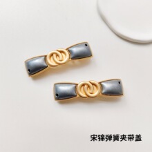 宋锦diy带盖底托哑金双圈蝴蝶结弹簧夹 轻奢高级马尾发夹饰品配件