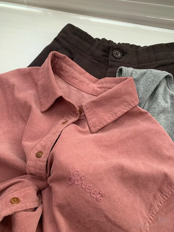 Corduroy Autumn and Winter New Shirt Shirt Control Pink Lazy Casual Han Li Han Qi Relaxation Wearing Relaxation