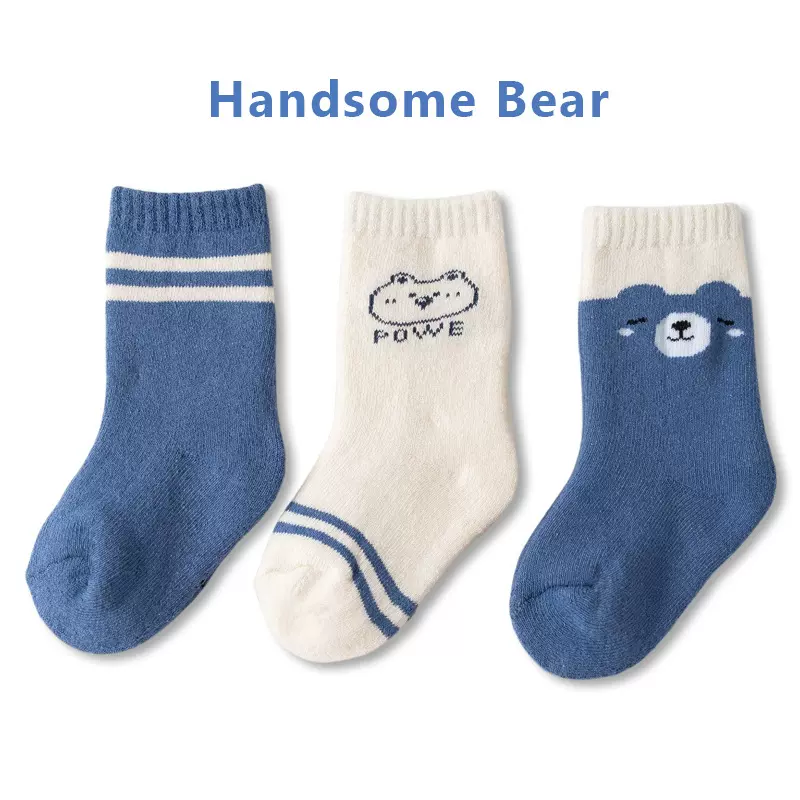 婴儿袜子冬加厚毛圈宝宝袜保暖男女童卡通小熊儿童袜子a类秋冬款