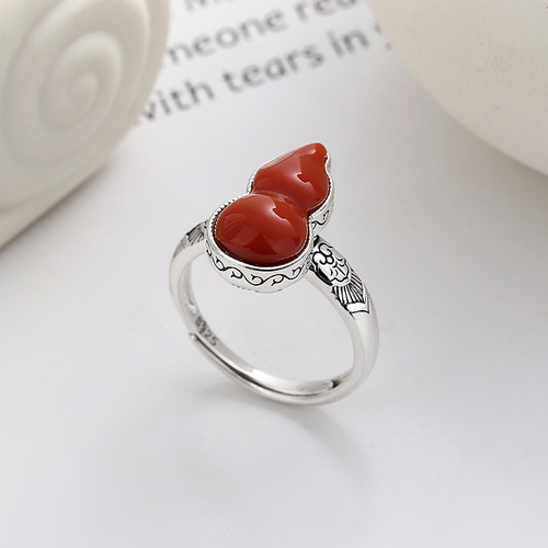 Yunchaoxuan s925 sterling silver southern red Fulu safe gourd auspicious clouds Ruyi pattern ring retro old ring