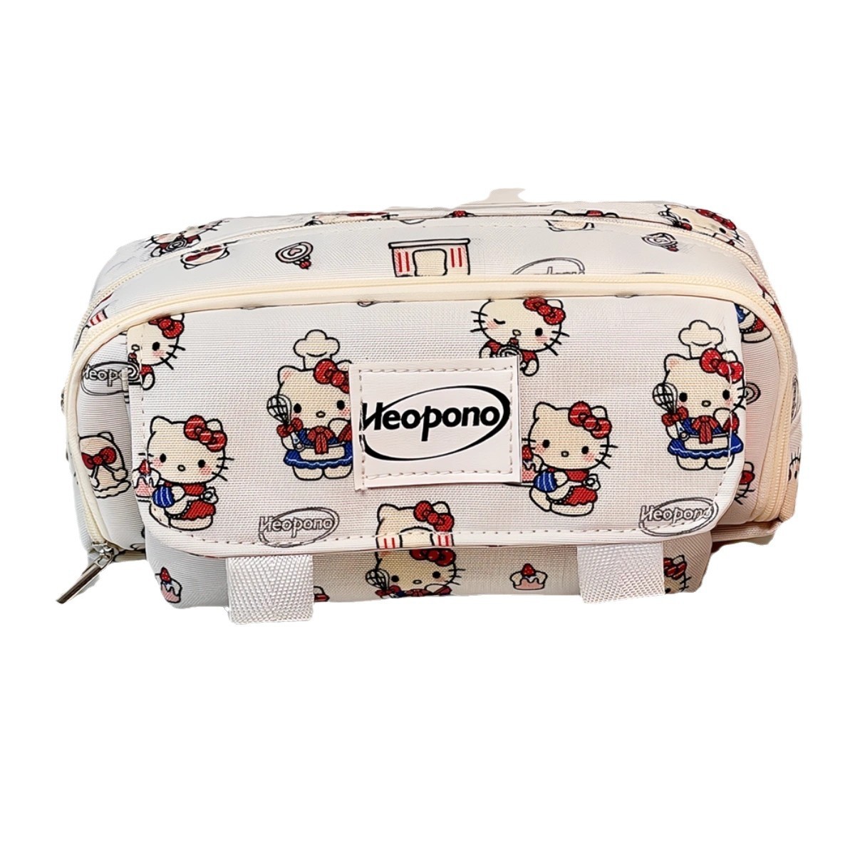 Nuevo alto valor KT gato flip bolsas de lápiz de impresión en estudiantes de gran capacidad de corazón de niña caja de papelería cremallera multicapa