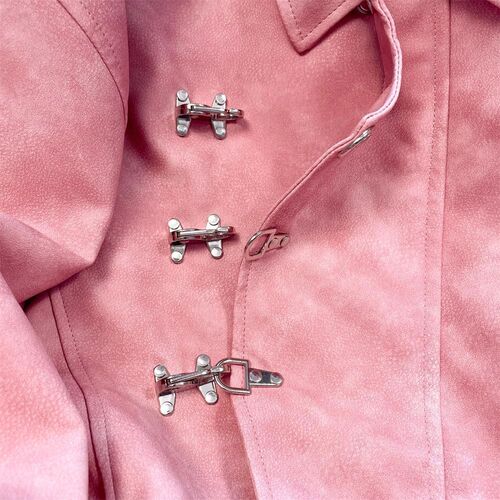 American Retro Metal Button Pink Leather Jacket Women Spring and Autumn Season Loose Motorcyclist Workwear Jacket Top Trendy