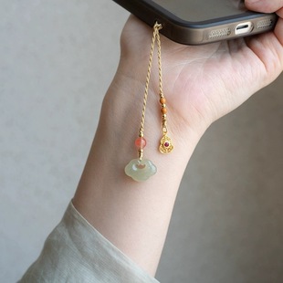 Natural Hetian Jade Ruyi Lock Mobile Phone Pendant Chain Bag Key Accessory Pendant Ancient Chinese Style
