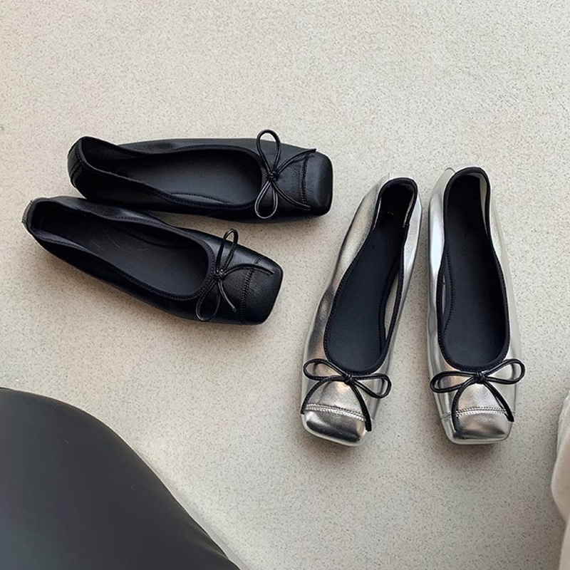 Madre de uva de 1000 dólares regreso estilo de ballet empalme cabeza cuadrada pequeña boca poco profunda un pie de zapato plano arco plano zapatos de una sola mujer