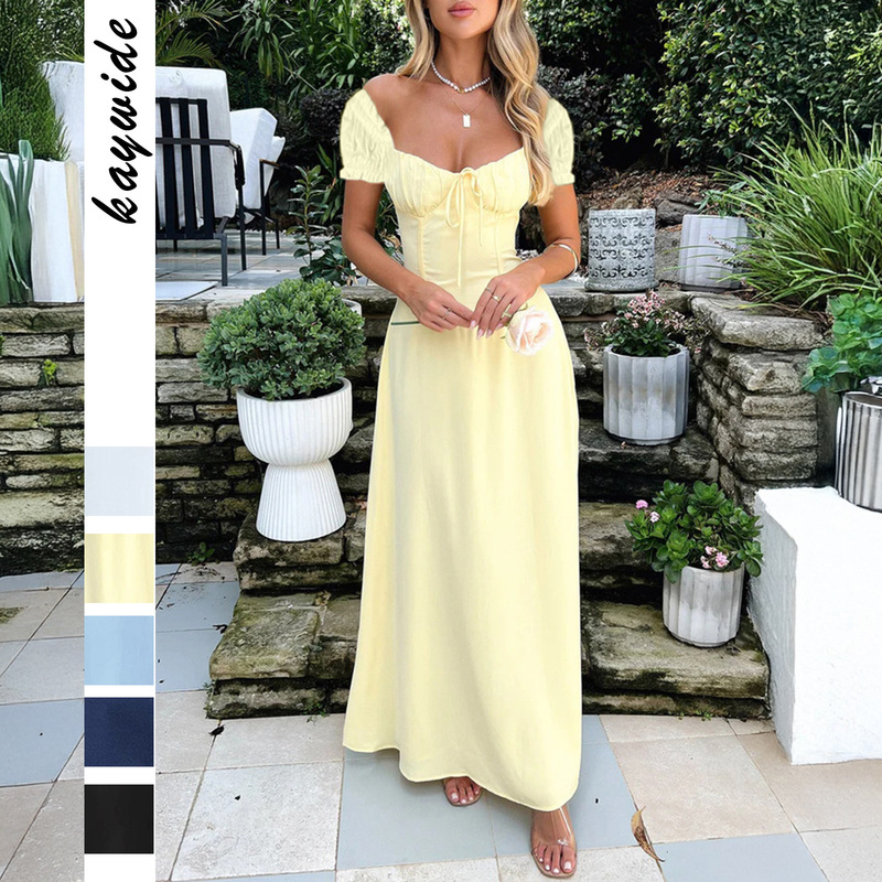 Kai Kuo 2025 Spring and Summer Cross-border Foreign Trade Women's Elegant Elegant Slim-fit High Waist Lace-up Pleated Midi Dress dress