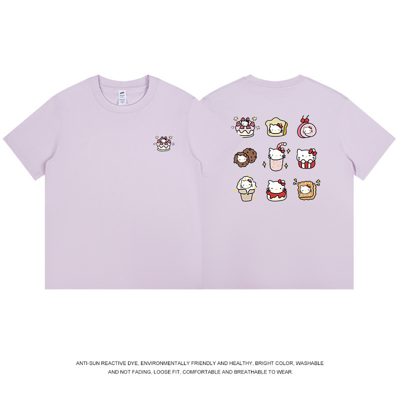 和風九格子猫プリント半袖 Tシャツメンズ純綿夏トップス通勤かわいいレディース Tシャツトレンディなニッチ卸売|undefined