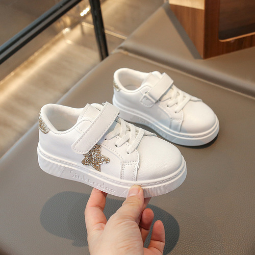 Spring and Autumn New Boys and Girls Star Board Sneakers, Stylish White Shoes for Children, Breathable Casual Shoes