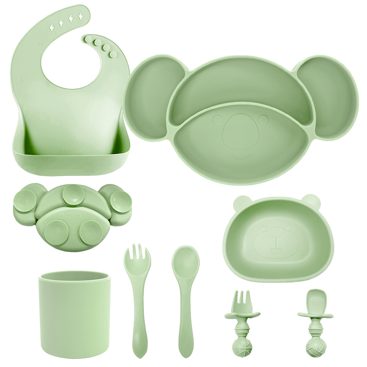 Juego de platos de silicona para la cena, tazón para comida, babero, vajilla infantil, plato de silicona para bebés, cuchara y tazón de silicona, artículos para madres y bebés