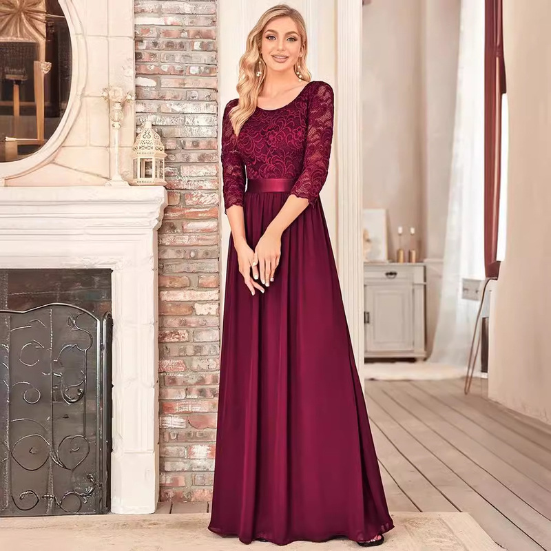 European and American Style Women's Lace Long Summer Evening Dress Elegant Ladies Prom Party Bridesmaid Dress