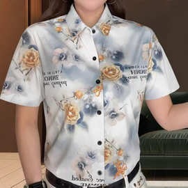 抖音爆款2025年男夏季男装个性百搭专柜品质上衣衬衫花朵短袖衬衣