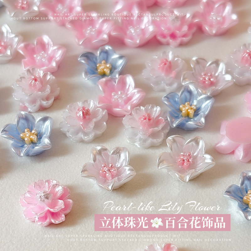 New Gradient Resin Flower Nail Art Decorations Ins Light Luxury Lily Flower Pink White Hibiscus Flower Nail Decoration