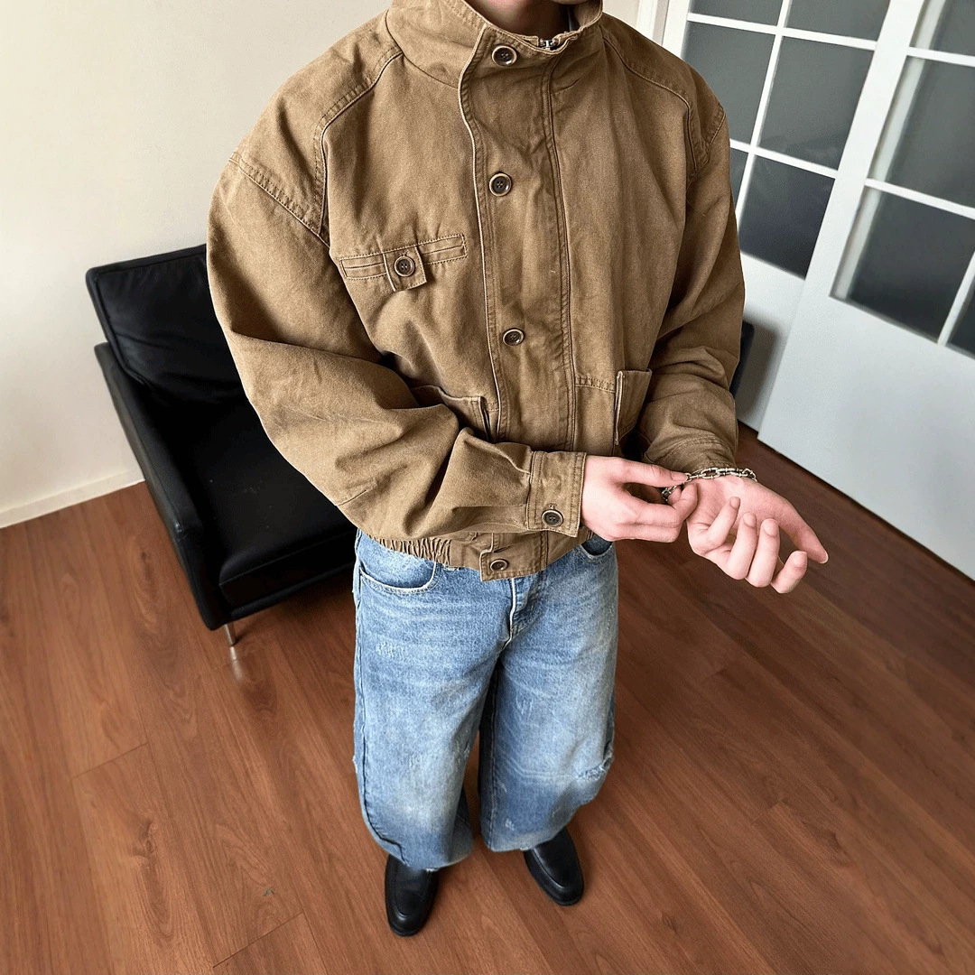 美式复古重磅水洗做旧工装夹克男女百搭潮流立领时尚宽松痞帅外套