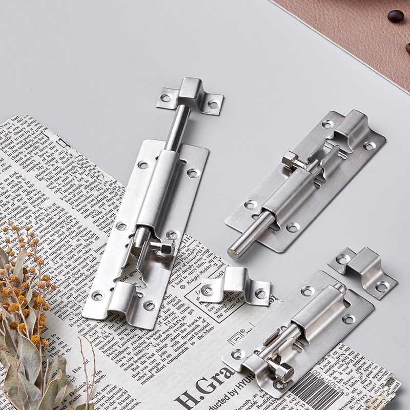 Stainless steel thickened surface-mounted push bolt door latch for bathroom wooden doors and windows anti-theft bolt lock old-fashioned door center push bolt