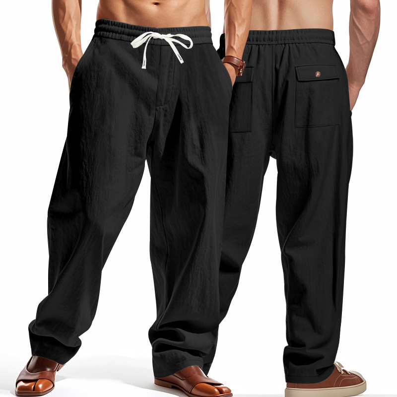 Cross-border Amazon European and American New Men's Loose Linen Casual Wide Leg Trendy Beach Sports Four Seasons Breathable Pants