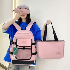2024年新款中大童學生雙肩包大容量複合布三件套學生書包單肩包包