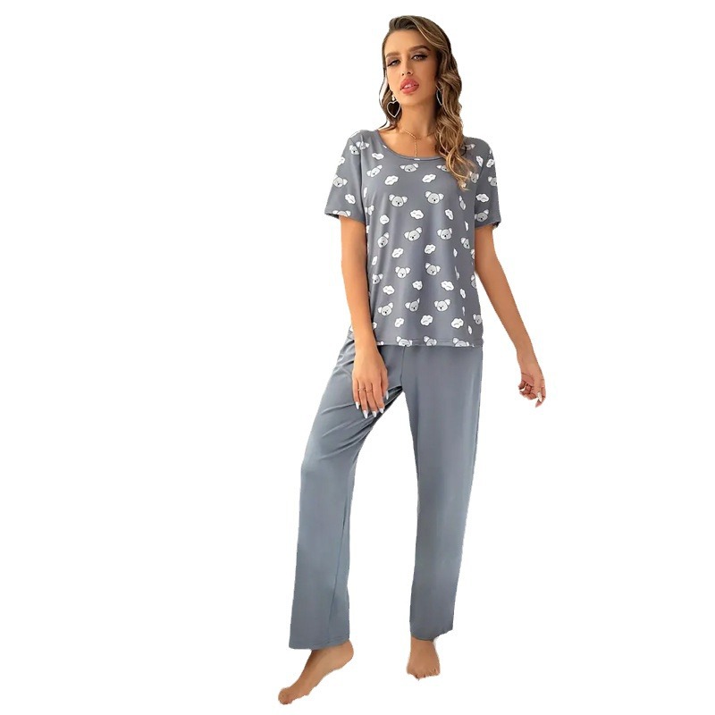 Nuevo pijama de oso de dibujos animados, traje de pantalones de manga larga, pijamas europeos y americanos, pijamas casuales de primavera y verano para mujeres al por mayor