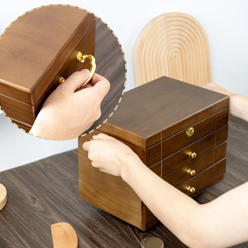 实木首饰盒复古带锁木质收纳盒项链耳钉耳环戒指木制饰品盒精致款