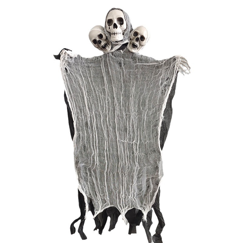 Halloween tres cabezas colgantes fantasmas habitaciones embrujadas bar transfronterizo decoración de horrores colgante cascada decoración esqueleto