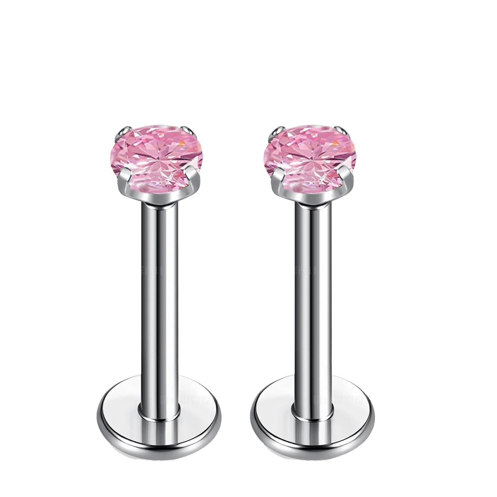 G23 Titanium Four-Prong Set Colorful 5A Round Zircon Internal Thread Earrings Flat Back Labret Stud Ear Bone Nail F136 Titanium Alloy Lip Nail Jewelry detail image 10