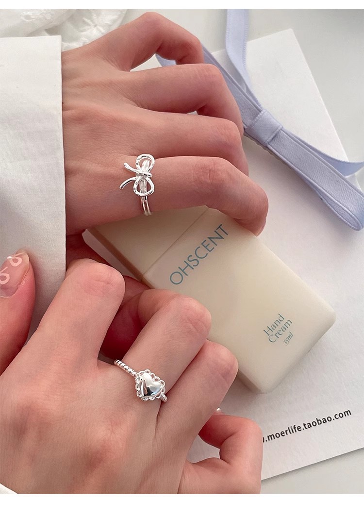 5g Weight Open Rings Classification Adjustable Ring Size 1 Piece Quantity Daily Occasion 925 Sterling Silver Material Heart Shape Pattern Women's Gender Polishing Design Sweet, IG Style Style 925 Sterling Silver Heart Shape Open Rings 1