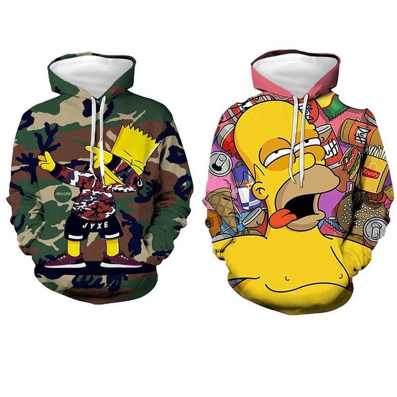 European and American Style Spring and Autumn the Simpsons Family Hooded Camouflage Versatile Sweatshirt for Men, 3D Printed Casual Long-Sleeve Pullover Wholesale