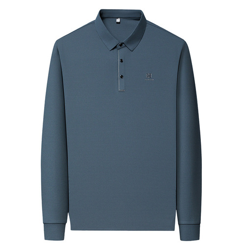 High-end men's long-sleeve T-shirt with a collar, suitable for spring and autumn, loose and comfortable, for middle-aged and young men, T-shirt polo shirt base top