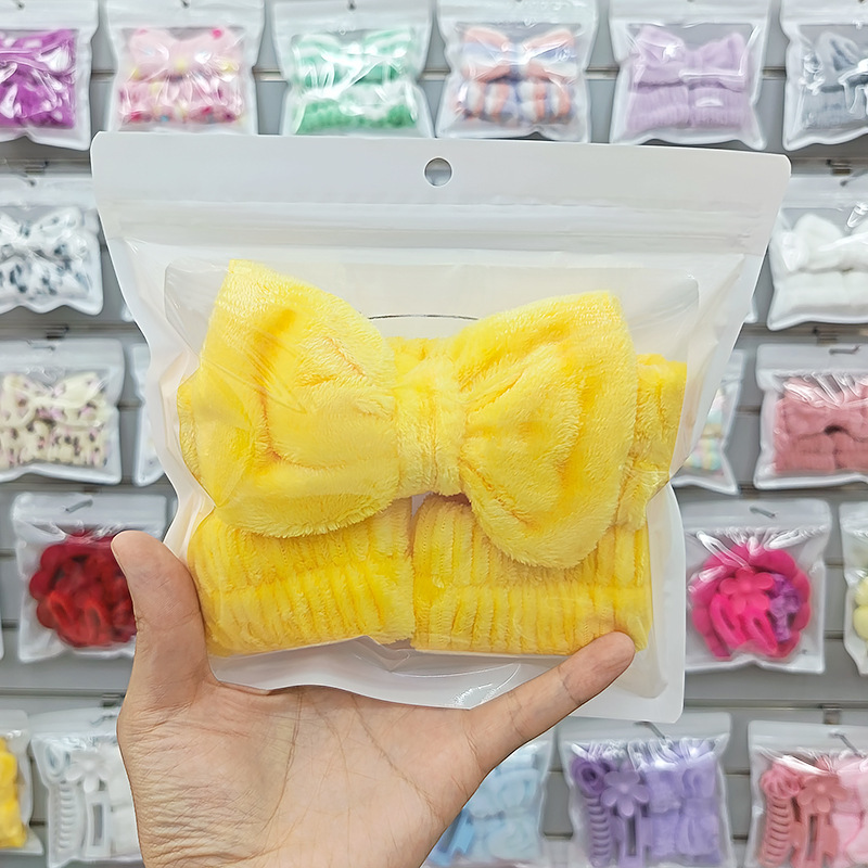 纯色蝴蝶结束发带三件套洗脸手腕带女专用头带防湿洗漱豹纹发箍圈|undefined