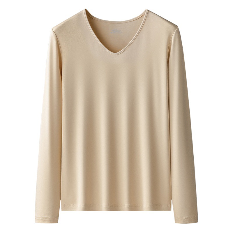 60 modales de doble cara de primavera, Otoño e Invierno camisa de fondo fino interior superior blanco T slim fit Camiseta de manga larga en stock