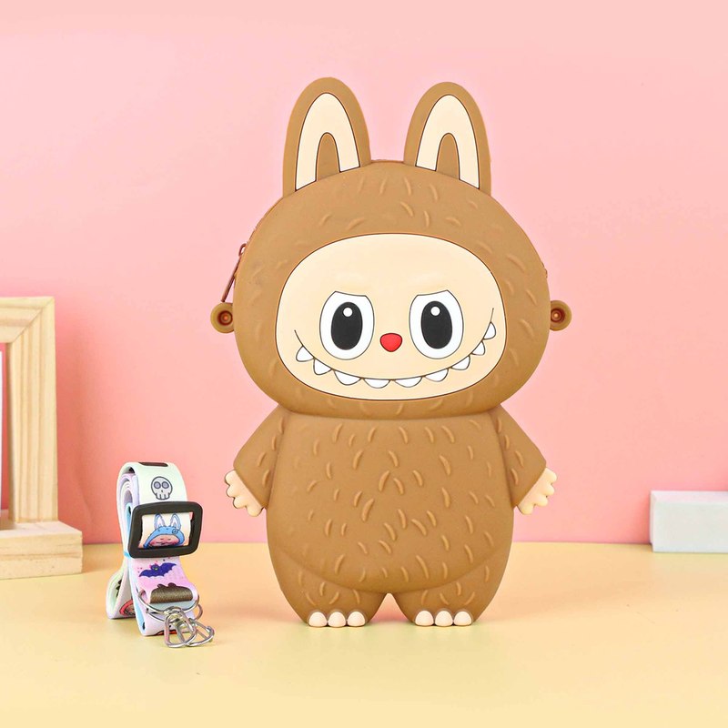 Labubu シリコーン携帯電話バッグ漫画かわいい誕生日ギフト弓シリコーン小銭入れハイエンドクロスボディバッグ|undefined