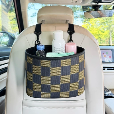 Cross-Border Car Trash Can Cartoon Car storage bag/box - storage-bucket-black-and-brown-plaid-style