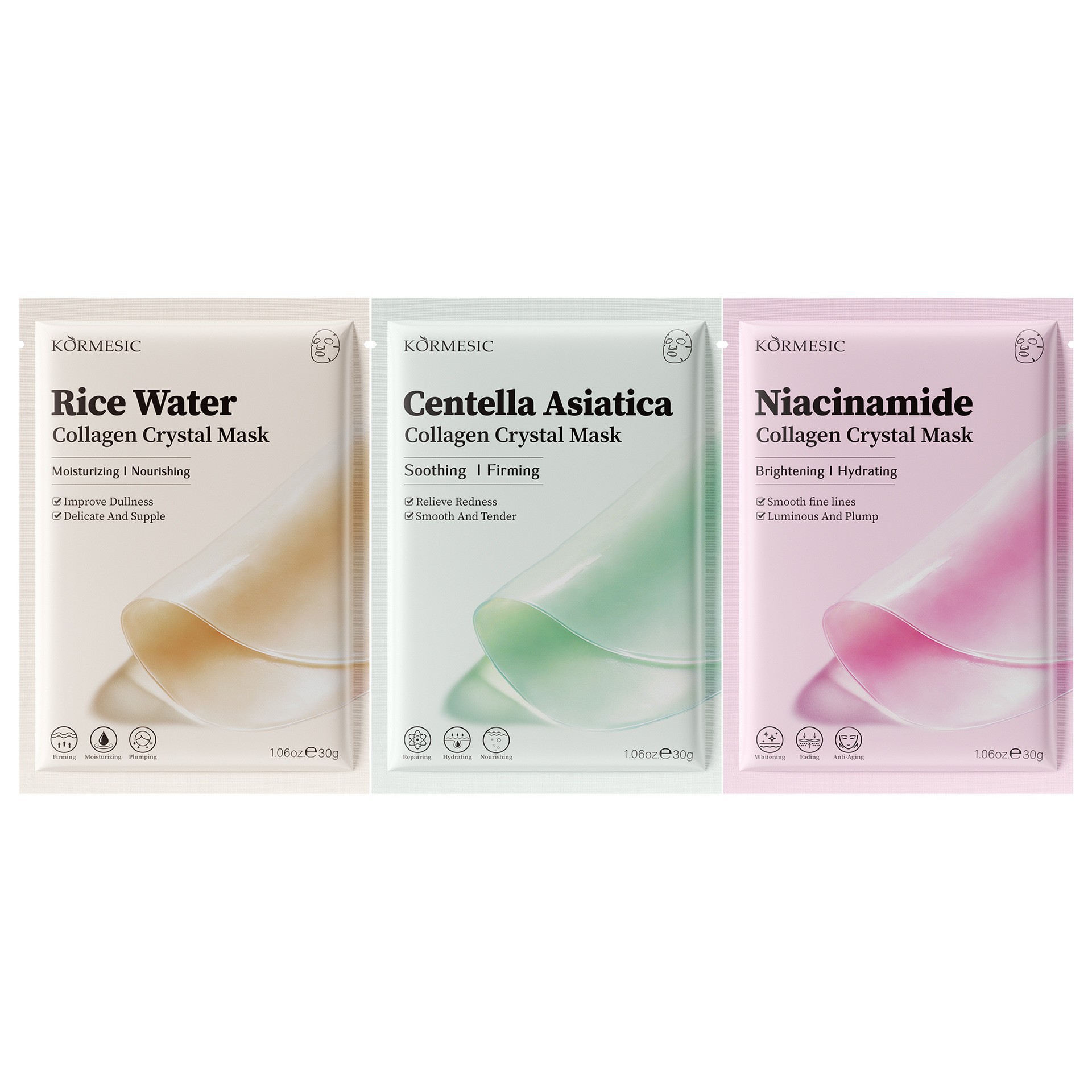 Transfronterizo KORMESIC máscara de cristal de colágeno de nicotinamida máscara facial hidratante comercio exterior al por mayor