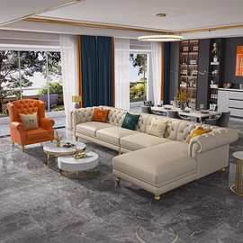 设计师TJJMYY3301转角真皮沙发客厅大小户型美式轻奢头层牛皮拉扣