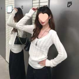 辣妹小众修身显瘦长袖针织V领打底衫T恤女春季绝色小上衣
