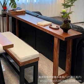 老榆木长条桌客厅沙发后桌吧台桌窄桌学习桌客厅装饰餐吧桌办公桌