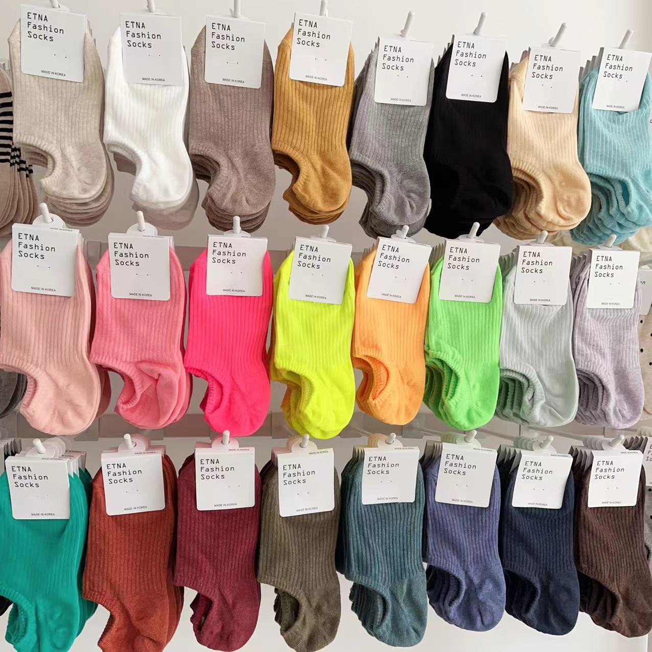 South Korea imported socks spring and summer thin ETNA candy color solid color boat Socks simple anti-fall heel invisible socks cross-border