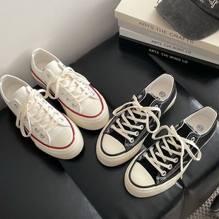 Thick-soled Korean-style daily street classic versatile retro 1970s engraved low-top canvas shoes women's Instagram fashion