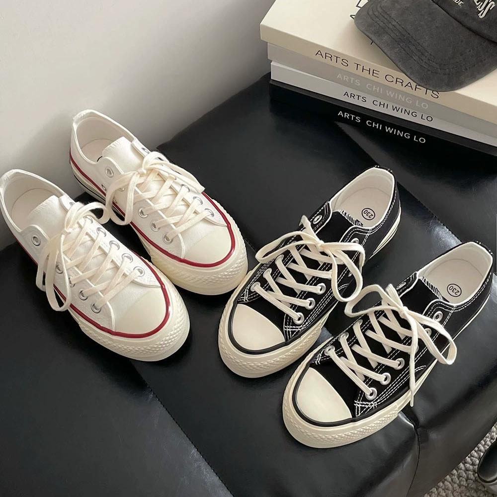 Повседневная уличная Классическая универсальная парусиновая обувь в Корейском стиле на толстой подошве в стиле ретро 1970-х годов с гравировкой и низким верхом, Женская мода в Instagram