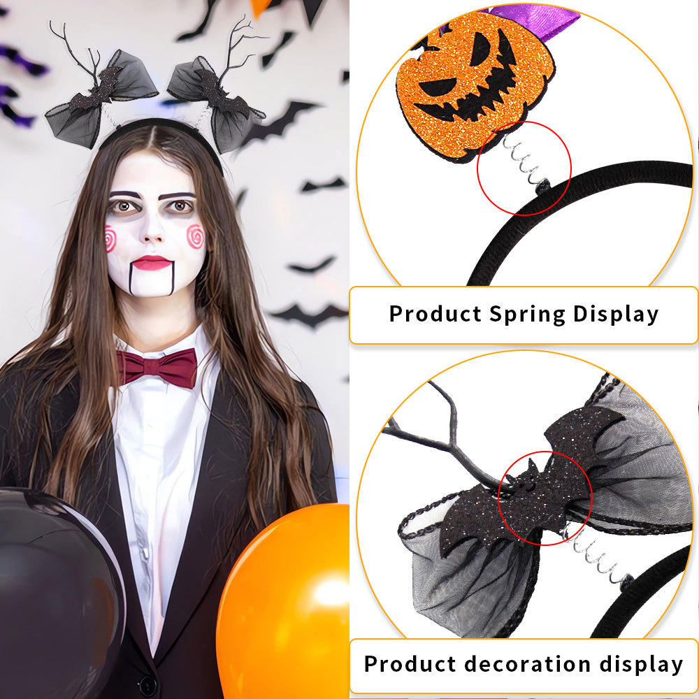 Nuevo cross-border Halloween cabello de calabaza de cabeza de araña arco fantasma fiesta decoración extraña tocado de murciélago de cuerno