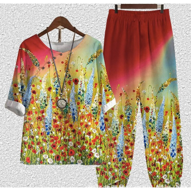 Europa y Estados Unidos trajes casuales de mujer transfronterizos de moda explosiva verano nuevo cinco mangas impresión chaqueta pantalones dos piezas