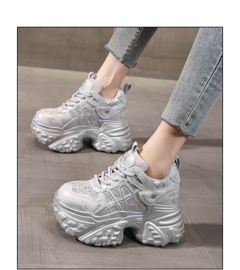 Giày sneaker nữ đế dày tăng chiều cao, phối đá rhinestone, lưới thoáng khí — màu trắng ngà chi tiết 15