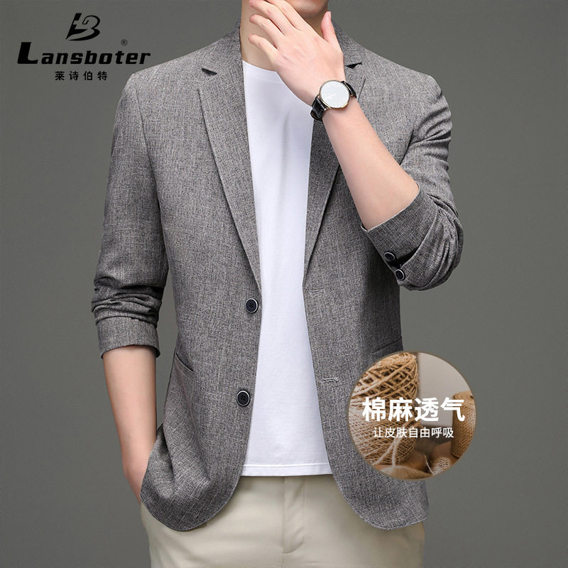 Áo vest nam vải lanh pha cotton mỏng nhẹ dáng ôm xẻ tà sau — Màu xám nhạt, Xanh xám nhạt