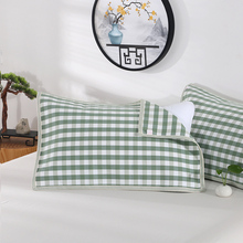 W1TR【一对装】枕巾纯棉单人盖巾加厚老粗布格子吸汗透气防滑不脱