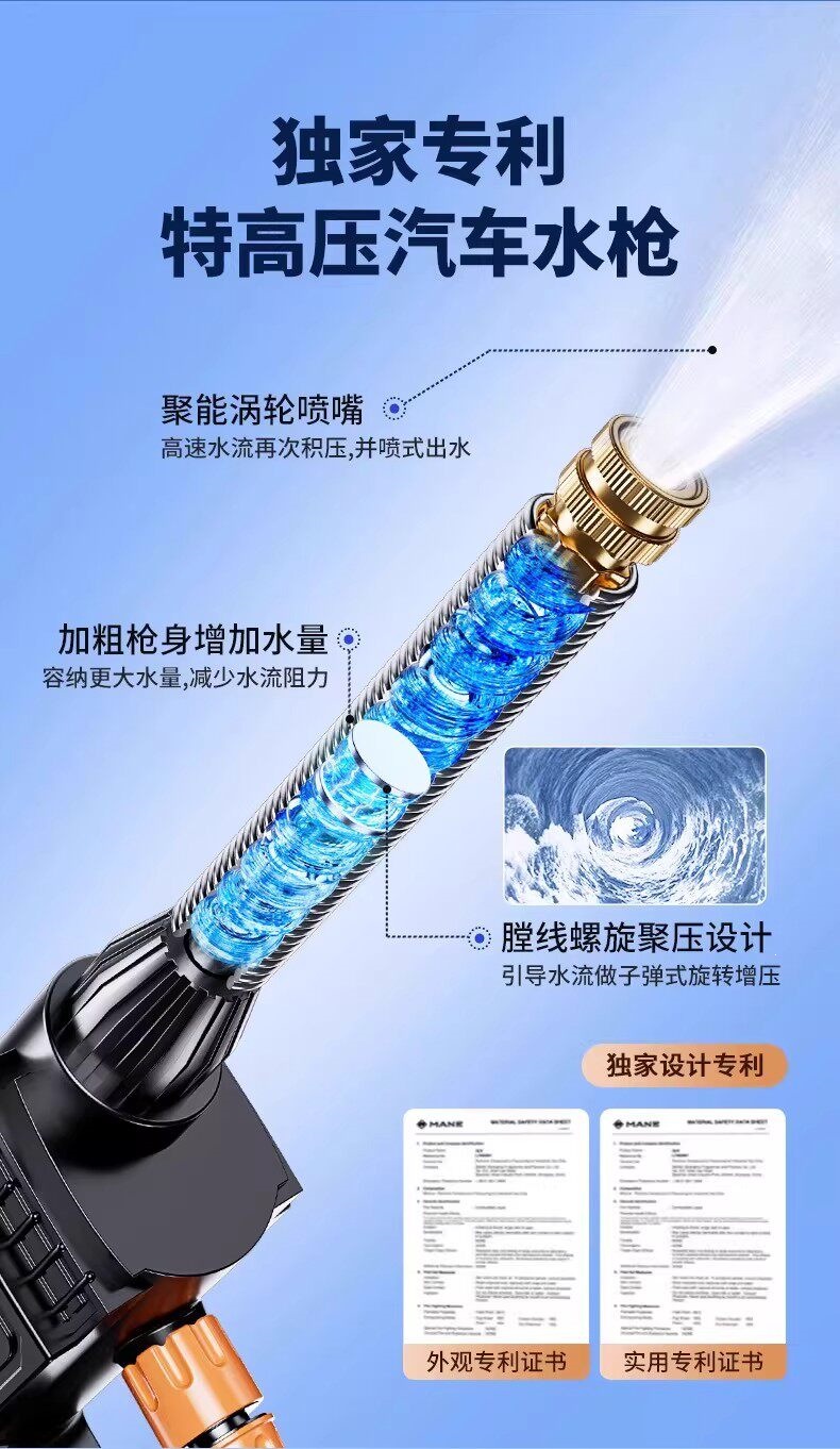 Suitable for German high-pressure car wash water gun, wireless high-power household lithium battery powerful booster cleaning machine