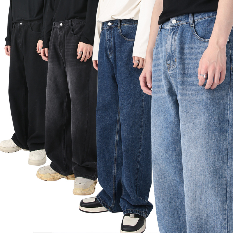 Mtlclothes Men's Clothing | Four Seasons New Korean Style Loose Elastic Waist Straight-Leg Casual Jeans for Men