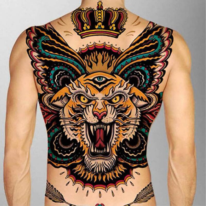 Full back large tattoo temporary stickers tiger lion Monkey King Zhao Yun Guan Gong Dragon koi Wolf waterproof tattoo stickers for men and women
