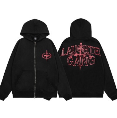 Cross-border American trend Alcatraz Corteiz cross-print zipper hoodie loose hoodie set for sale