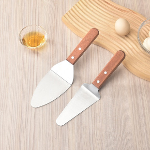 Stainless Steel Cooking Spatula, Pizza Spatula, Wooden Handle Steak Spatula, Kitchen Cooking Teppanyaki Tool, Round Head Fried Fish Barbecue Spatula